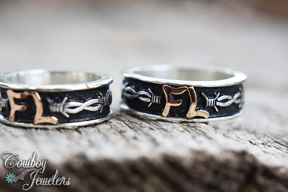 5700 Barbwire wedding band with custom brand