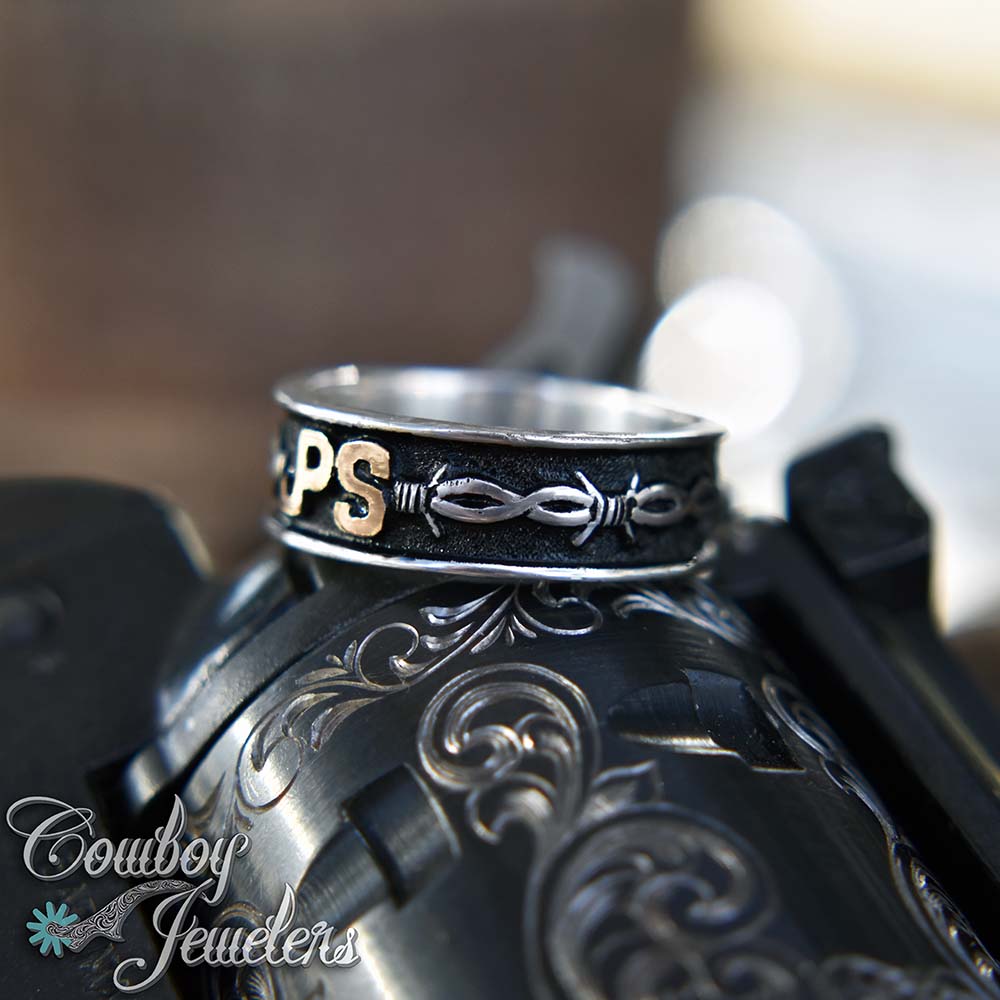 5700 Barbwire wedding band with custom brand