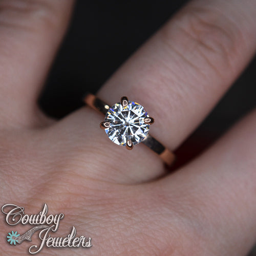 14k rose gold and Moissanite in hidden halo setting, size 6 1/2 Ready to ship: 301
