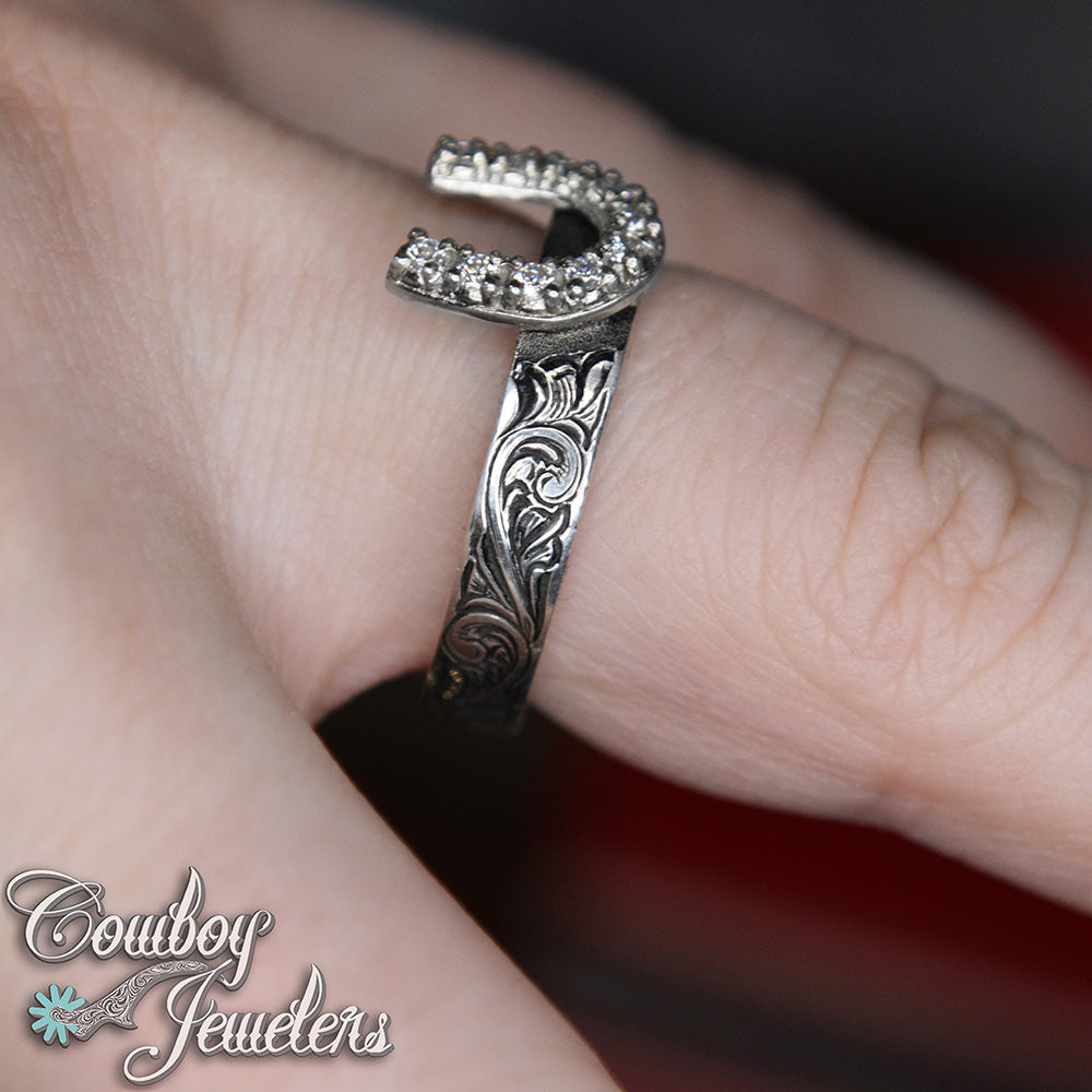 Horseshoe set - Size 8 : Ready to ship, Sterling silver antiqued ring