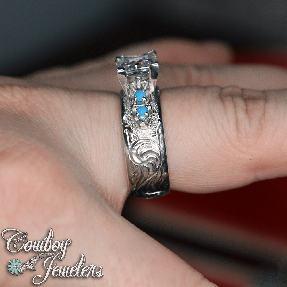 306 - Size 9 : Ready to ship Sterling silver and genuine turquoise ring
