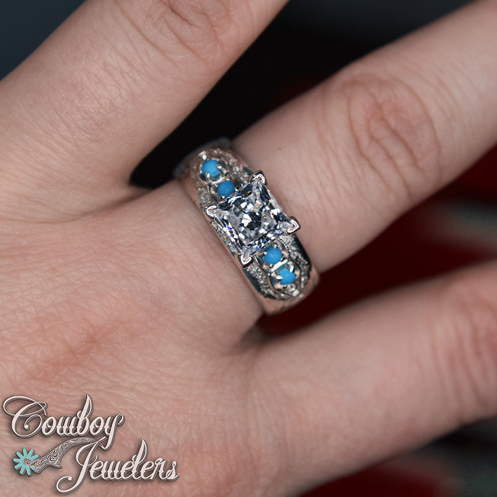 306 - Size 9 : Ready to ship Sterling silver and genuine turquoise ring