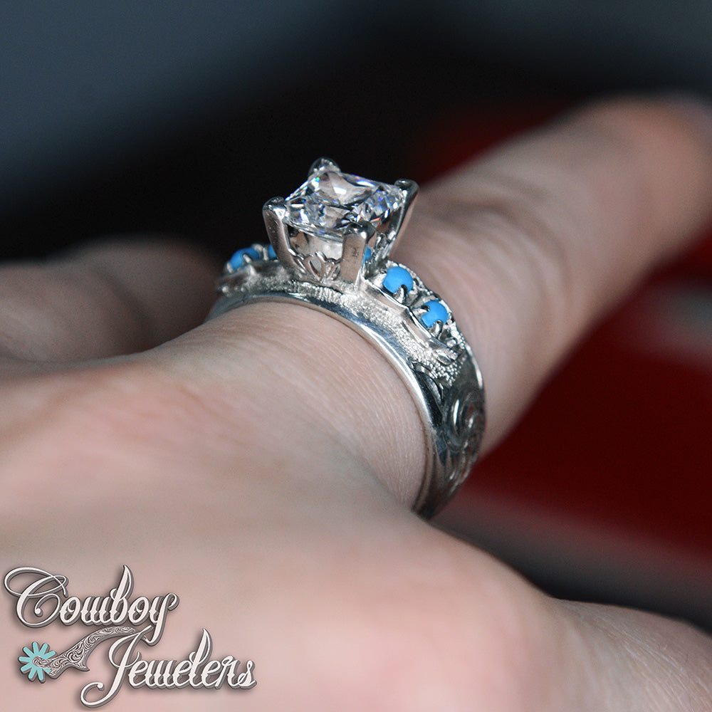 306 - Size 9 : Ready to ship Sterling silver and genuine turquoise ring
