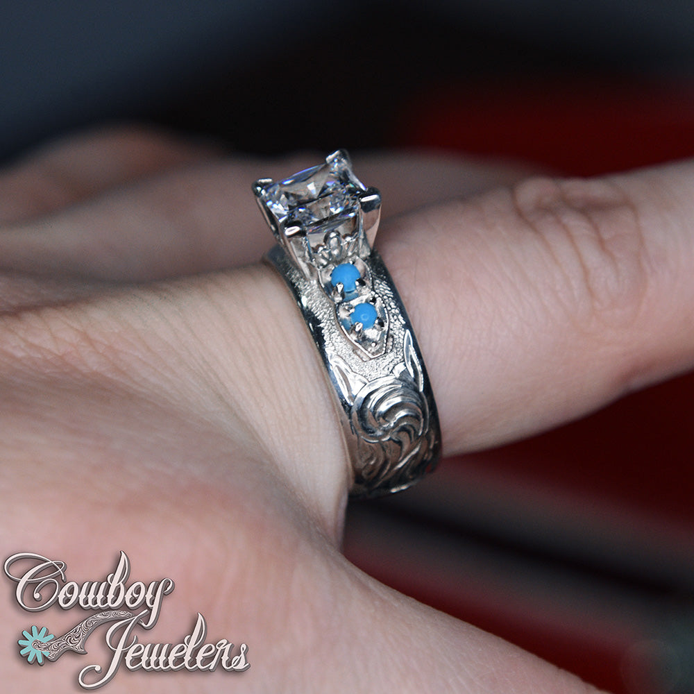 306 - Size 9 : Ready to ship Sterling silver and genuine turquoise ring