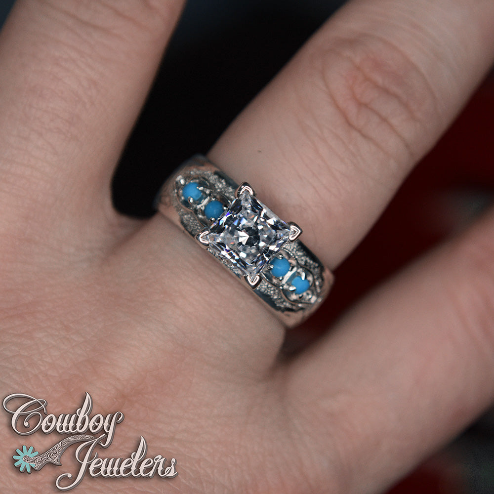 306 - Size 9 : Ready to ship Sterling silver and genuine turquoise ring