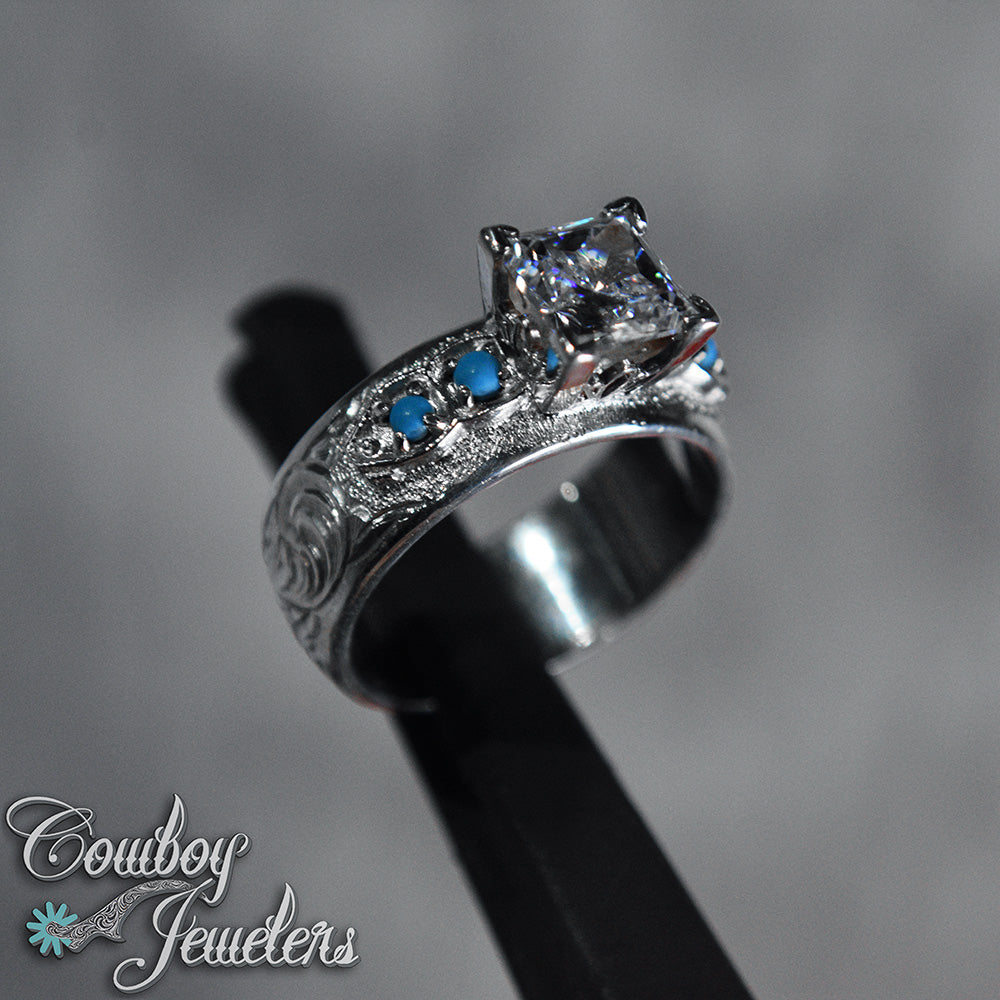 306 - Size 9 : Ready to ship Sterling silver and genuine turquoise ring