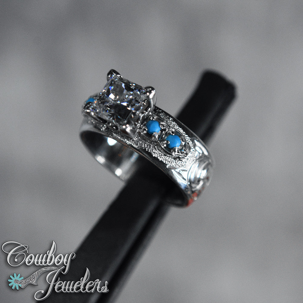 306 - Size 9 : Ready to ship Sterling silver and genuine turquoise ring