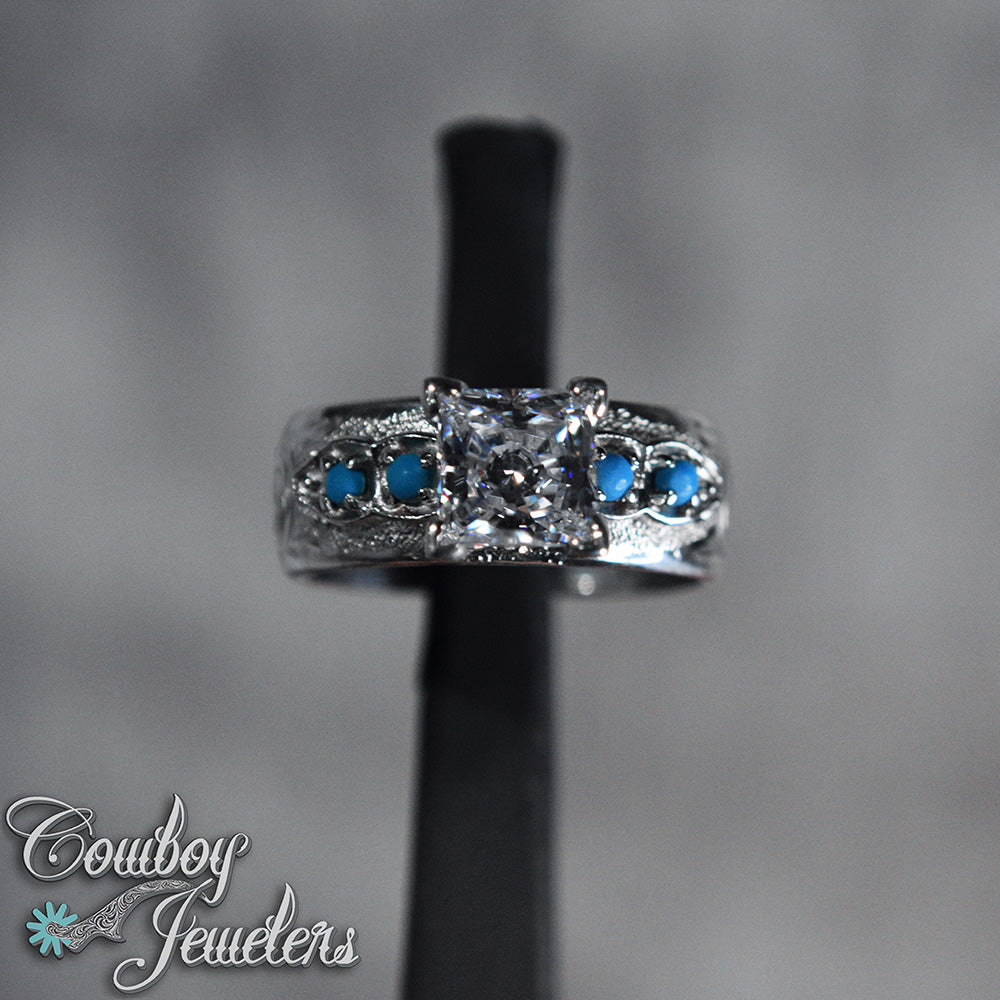 306 - Size 9 : Ready to ship Sterling silver and genuine turquoise ring