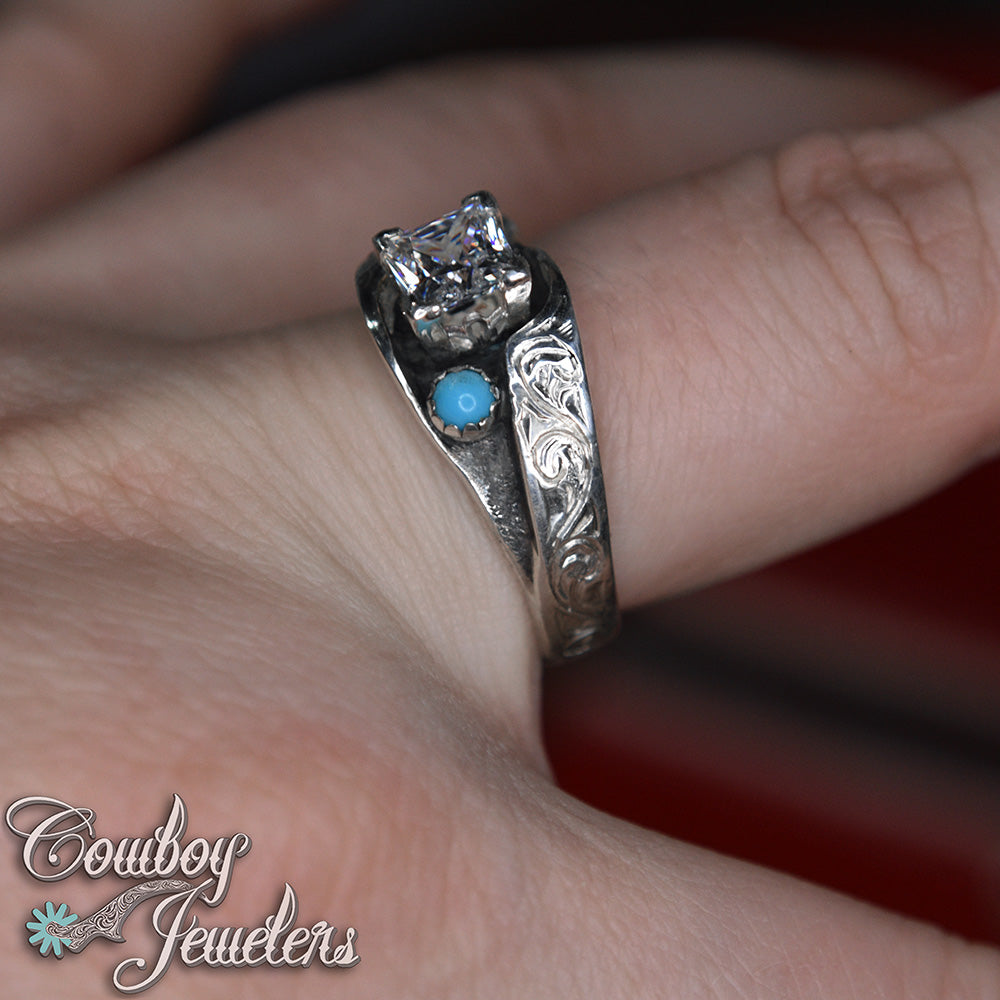 308 - Size 8 1/2 : Ready to ship, sterling silver & genuine turquoise ring