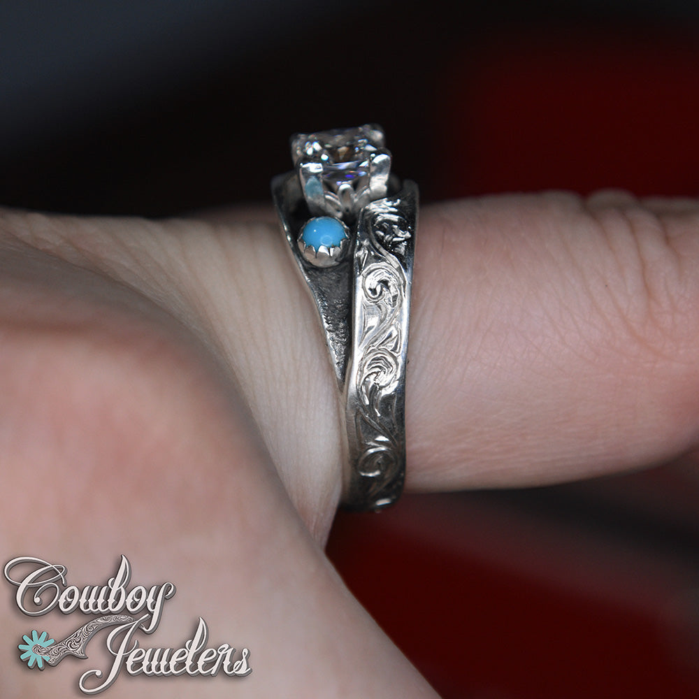 308 - Size 8 1/2 : Ready to ship, sterling silver & genuine turquoise ring