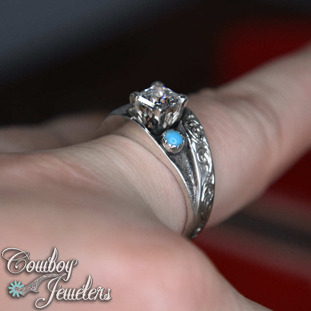 308 - Size 8 1/2 : Ready to ship, sterling silver & genuine turquoise ring