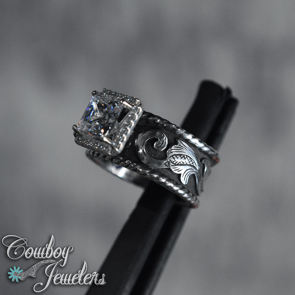 510 - Sterling silver scrollwork ring & halo setting Ready to ship