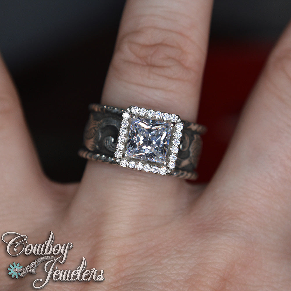 510 - Sterling silver scrollwork ring & halo setting Ready to ship