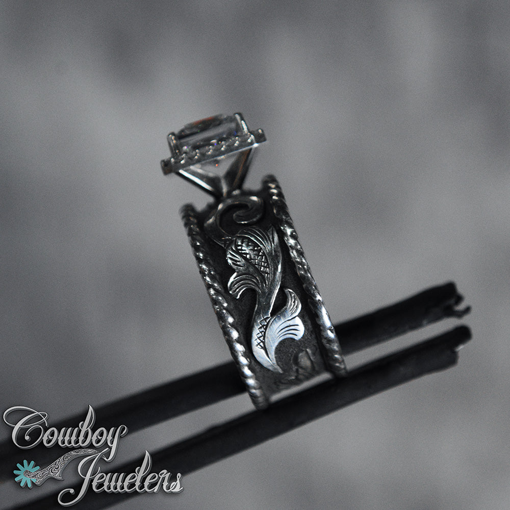 510 - Sterling silver scrollwork ring & halo setting Ready to ship