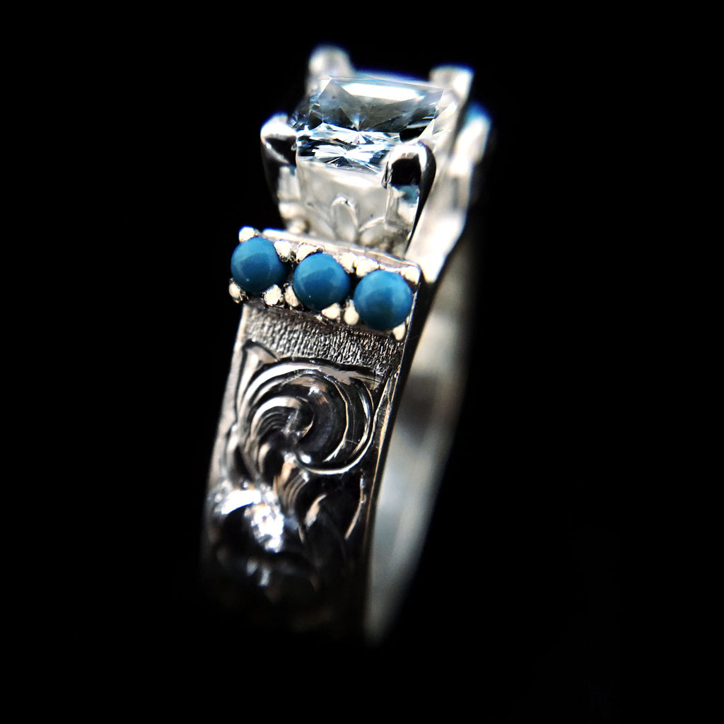 5128 8mm engraved ring with turquoise