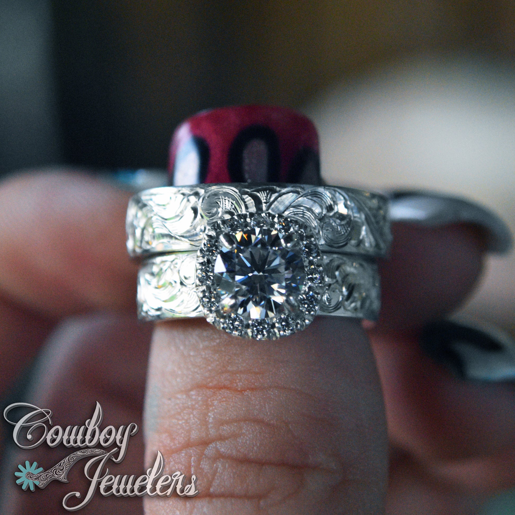 5505 5mm wide wedding band with halo setting