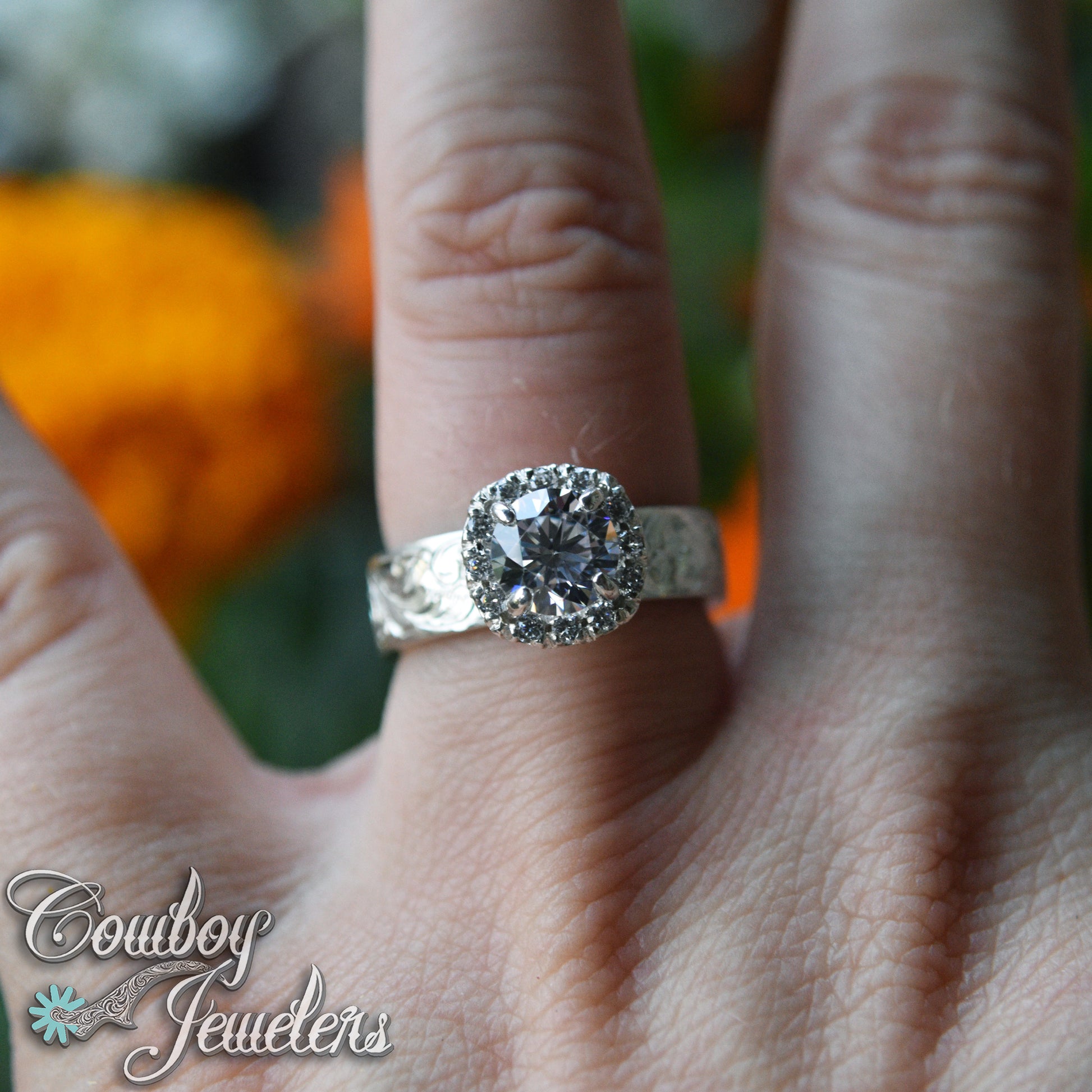 5505 5mm wide wedding band with halo setting