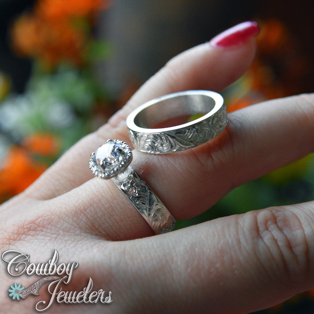 5505 5mm wide wedding band with halo setting