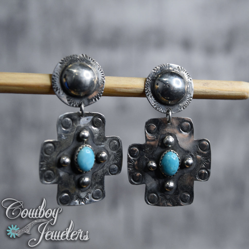 102 - Turquoise cross native earrings