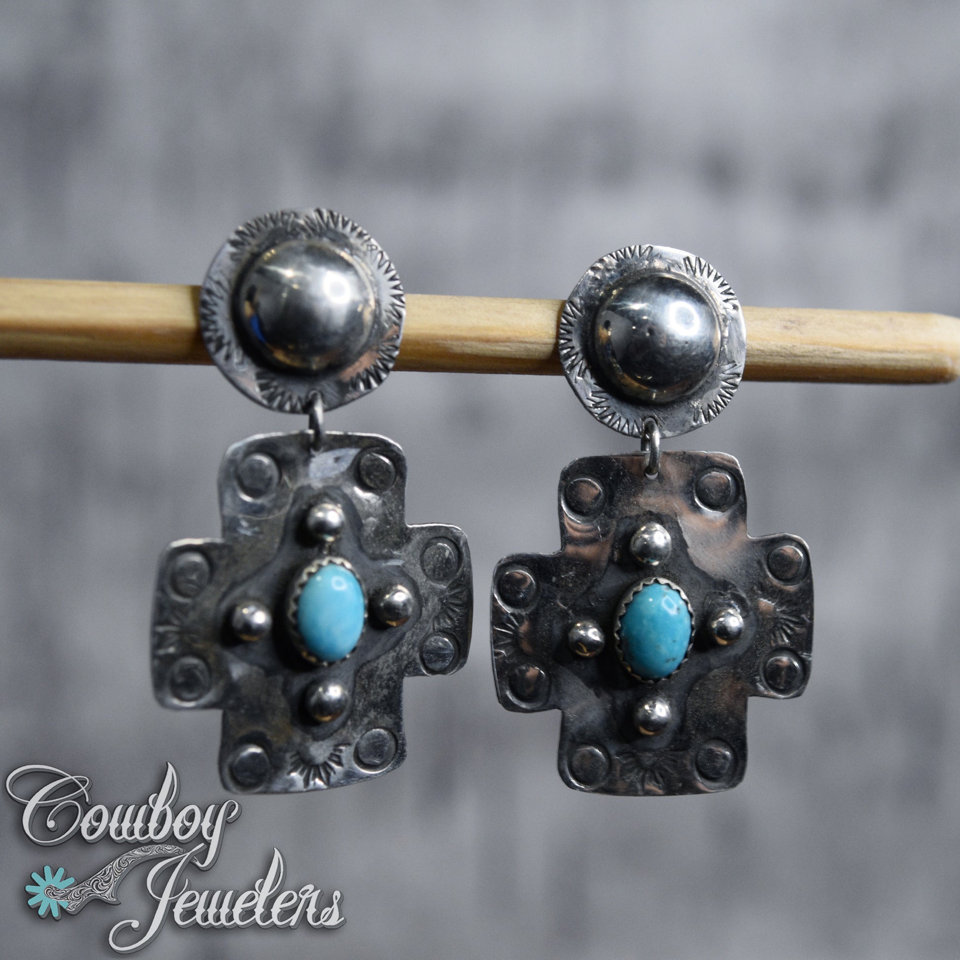102 - Turquoise cross native earrings