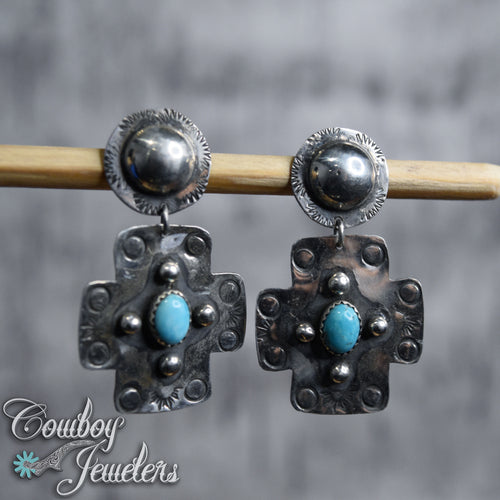 102 - Turquoise cross native earrings