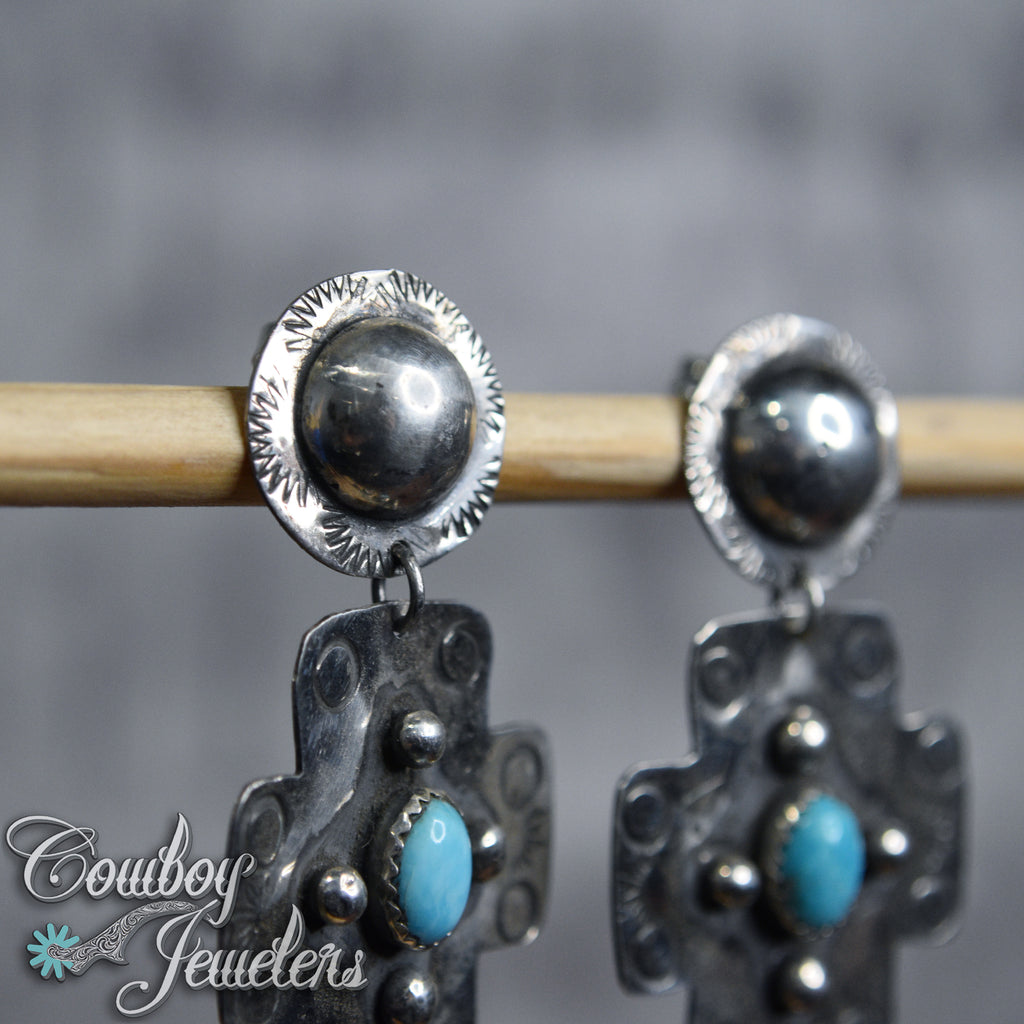 102 - Turquoise cross native earrings